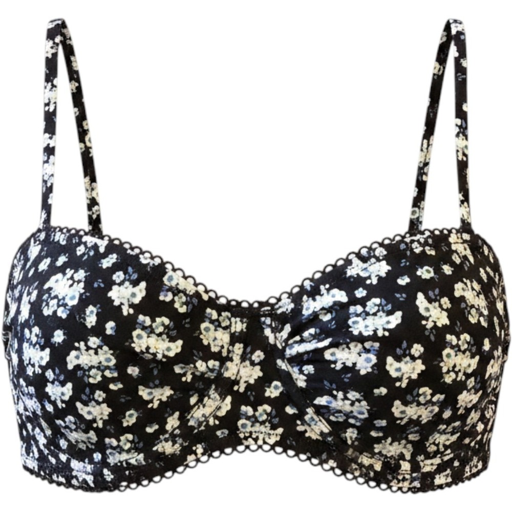 & Other Stories Paris Atelier‎ Floral Bikini Top Black Blue Scalloped Lace US 4
